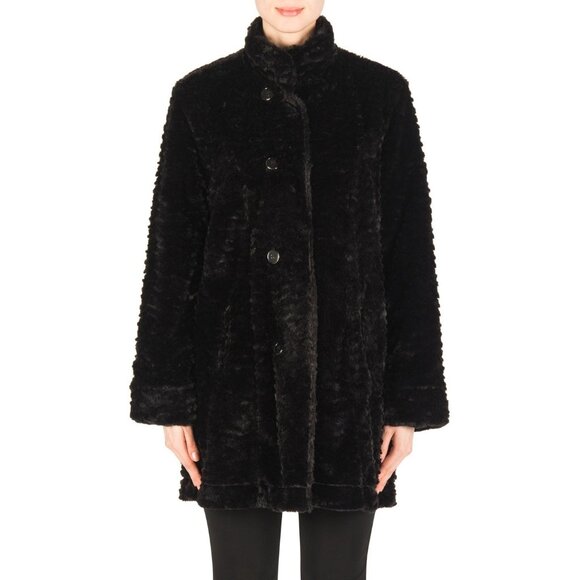 JOSEPH RIBKOFF reversible faux fur coat jacket outerwear mid length black 14 - Picture 1 of 11